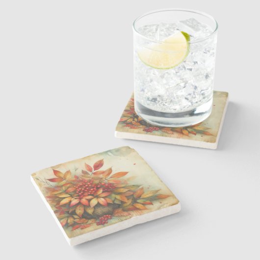 Herbstlaub Vintage Herbstfarben Steinuntersetzer (Seitenansicht)