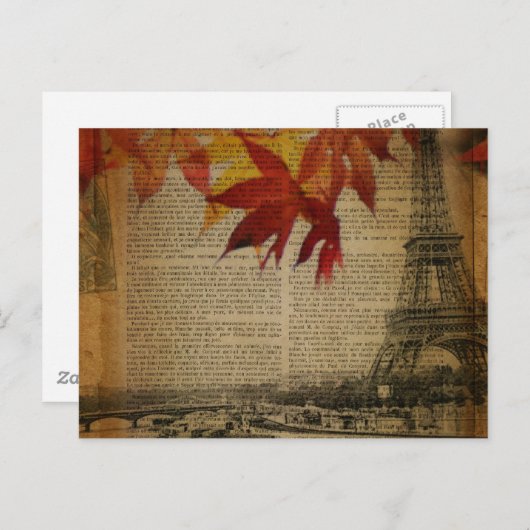 Herbstlaub Vintager Herbstturm Paris Eiffel Postkarte (Vorne/Hinten)