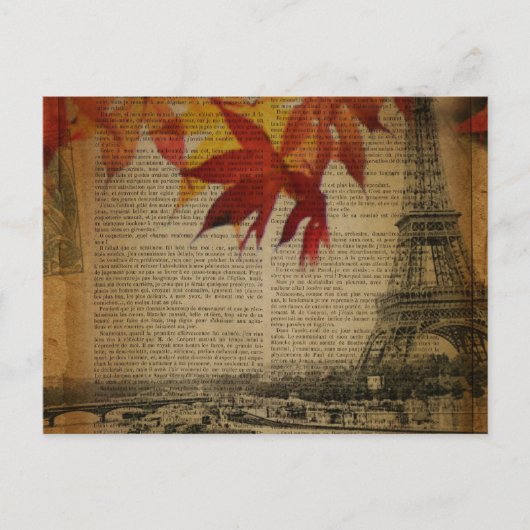 Herbstlaub Vintager Herbstturm Paris Eiffel Postkarte (Vorderseite)