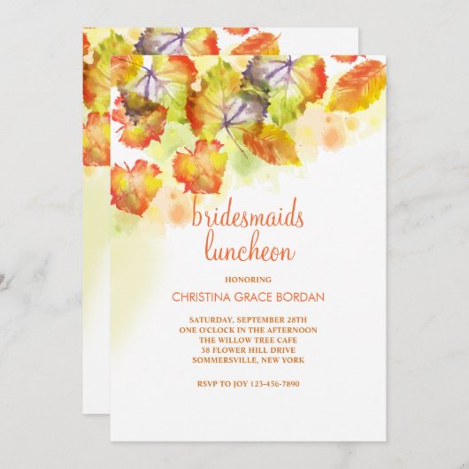 Herbstlaub von Aquarellen Einladung (Vorne/Hinten)