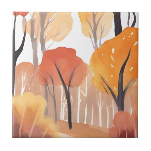 Herbstlaub Wald Wasserfarbe Blätter Fliese (Vorderseite)