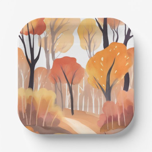 Herbstlaub Wald Wasserfarbe Blätter Pappteller (Vorderseite)