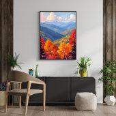 Herbstlaub | Wasserfarben-Gebirgslandschaft Poster