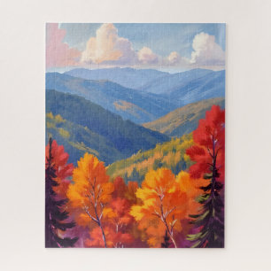 Herbstlaub Wasserfarben-Gebirgslandschaft Puzzle