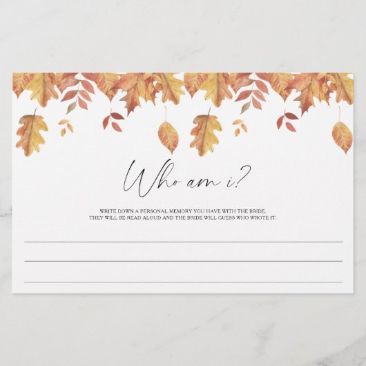 Herbstlaub - Wer bin ich Brautparty Briefpapier (Vorderseite)