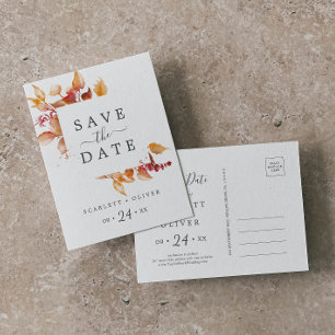 Herbstlaub   White & Burgund Save the Date Einladungspostkarte