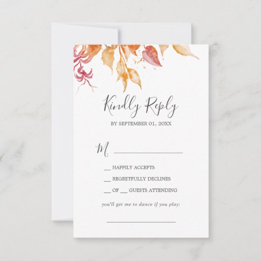 Herbstlaub | White & Burgundy Song Request UAWG RSVP Karte (Vorderseite)