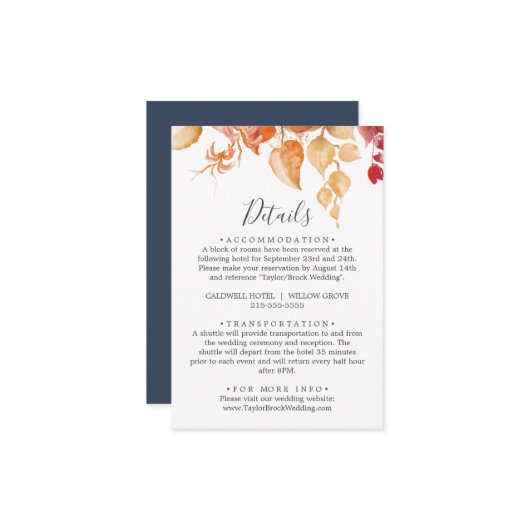 Herbstlaub | White & Burgundy Wedding Details Begleitkarte (Vorderseite/Rückseite Beispiel)