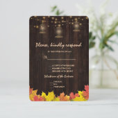Herbstlaub Wood Old Lanterns Wedding RSVP Karte (Stehend Vorderseite)