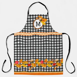 Herbstlaube auf Black Gingham Mit Monogramm Schürze