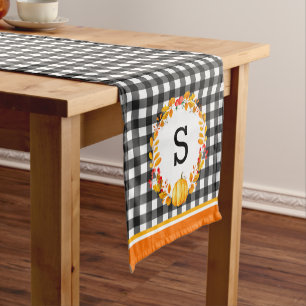 Herbstlaube auf Black Gingham Personalisiert Kurzer Tischläufer