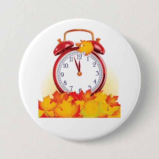 Herbstlaube für den Herbstwechsel und Retro-Uhr Button (Vorderseite)