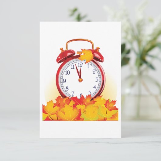 Herbstlaube für den Herbstwechsel und Retro-Uhr Einladung (Stehend Vorderseite)