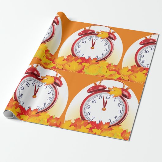 Herbstlaube für den Herbstwechsel und Retro-Uhr Geschenkpapier (Ungerollt)