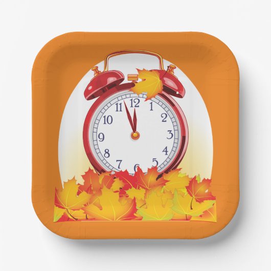 Herbstlaube für den Herbstwechsel und Retro-Uhr Pappteller (Vorderseite)