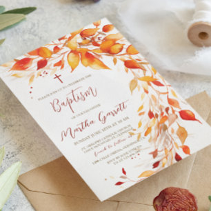 Herbstlaube Gelbe und Rote Taufe Einladung