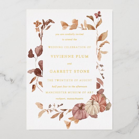Herbstlaube Gold Foil Hochzeit Einladung Postkarte (Vorderseite)