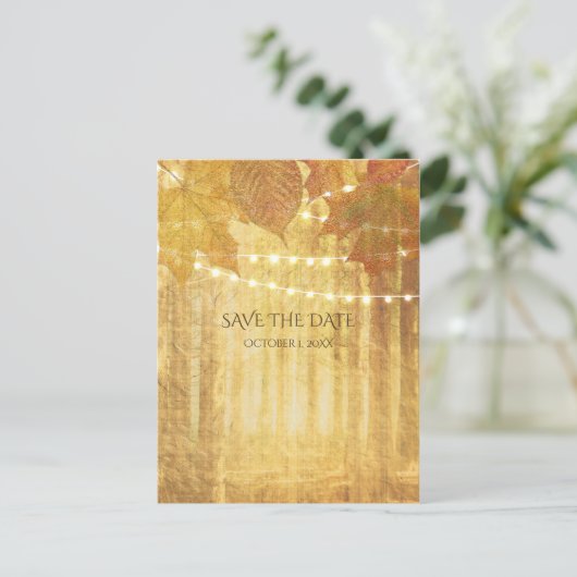 Herbstlaube Goldener Herbst Rustikal Save the Date Ankündigungspostkarte (Stehend Vorderseite)