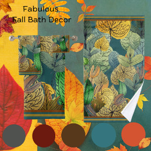 Herbstlaube grün, braun, rost, Aquamarin Badhandtuch Set