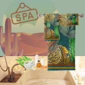 Herbstlaube grün, braun, rost, Aquamarin Badhandtuch Set