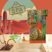 Herbstlaube grün, braun, rost, Mandarine Badhandtuch Set