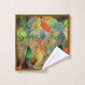 Herbstlaube grün, braun, rost, Mandarine Badhandtuch Set (Waschlappen)