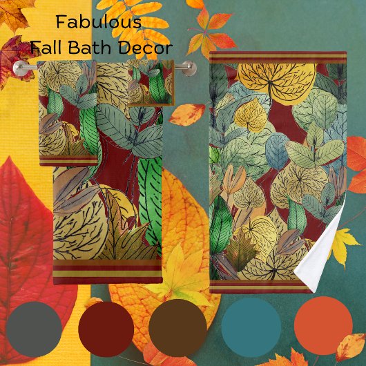 Herbstlaube grün, braun, rost, roter Rost Badhandtuch Set