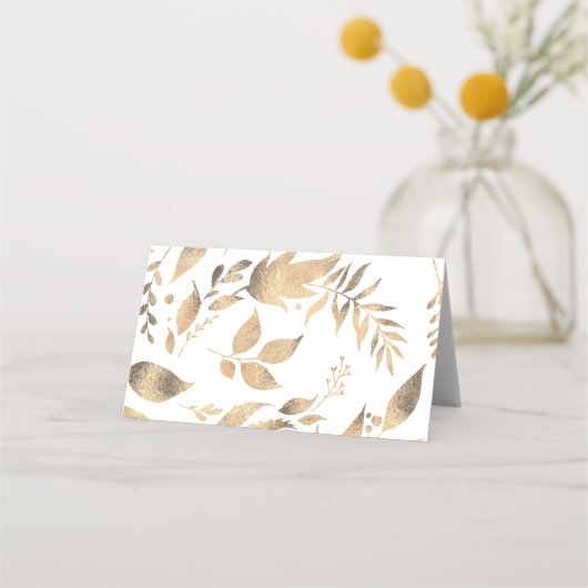 Herbstlaube Hochzeit in Weiß und Gold Platzkarte (Rückseite)