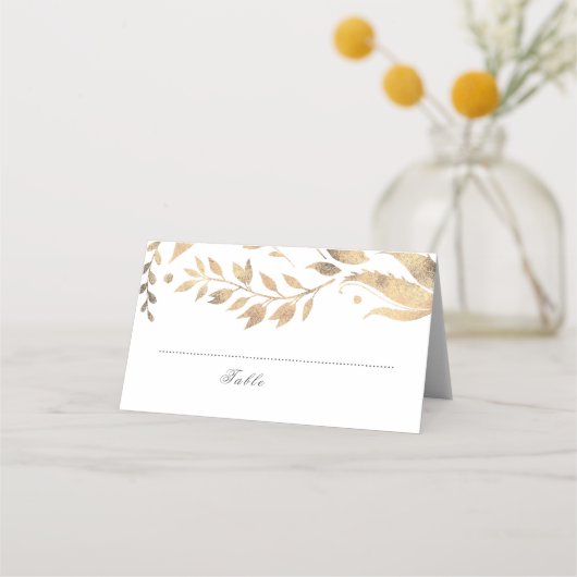 Herbstlaube Hochzeit in Weiß und Gold Platzkarte (Vorderseite)