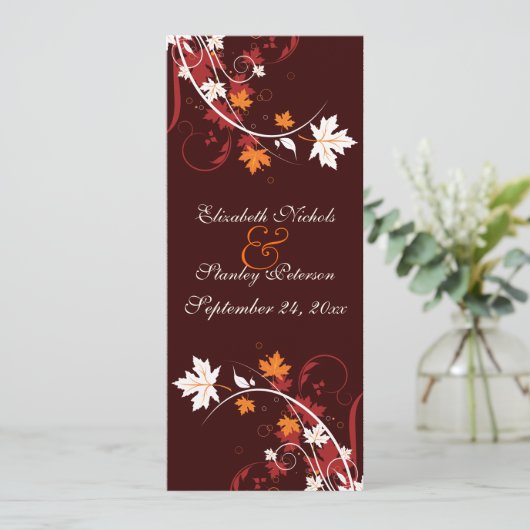 Herbstlaube Hochzeitsprogramm in orangefarbenem We Programm (Stehend Vorderseite)