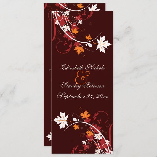 Herbstlaube Hochzeitsprogramm in orangefarbenem We Programm (Vorne/Hinten)