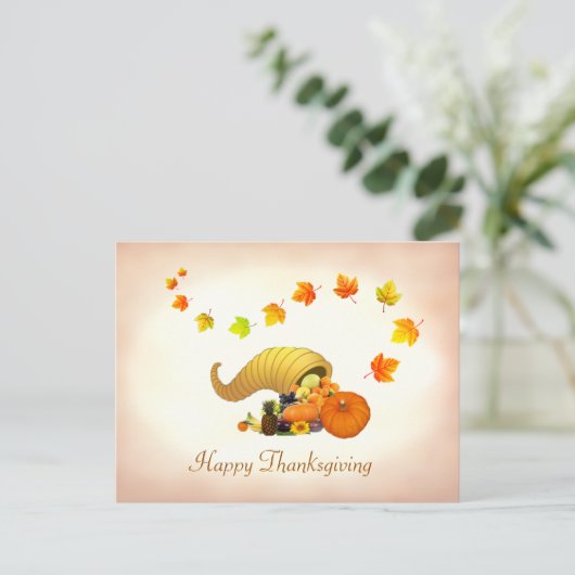 Herbstlaube & Horn von viel Erntedank Postkarte (Stehend Vorderseite)