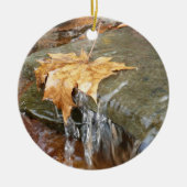 Herbstlaube im Wasserfall II Herbstfotografie Keramik Ornament (Vorne)