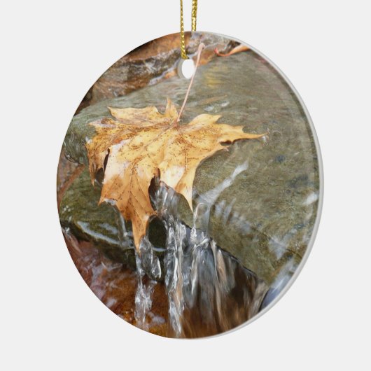 Herbstlaube im Wasserfall II Herbstfotografie Keramik Ornament (Links)