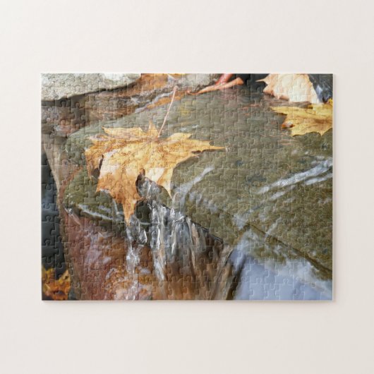 Herbstlaube im Wasserfall II Herbstfotografie Puzzle (Horizontal)