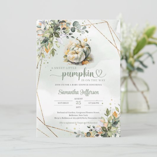 Herbstlaube Kürbis in Aquarellpflanze Einladung (Stehend Vorderseite)