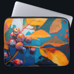 Herbstlaube Öl lackiert. Abstraktes Herbstblättern Laptopschutzhülle<br><div class="desc">Herbstlaube und Rowan Beerry Laptop Ärmel. Abstraktes modernes Herbstöl gemalt Kunst in blau-gelb-orange Farben.</div>