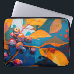 Herbstlaube Öl lackiert. Abstraktes Herbstblättern Laptopschutzhülle<br><div class="desc">Herbstlaube und Rowan Beerry Laptop Ärmel. Abstraktes modernes Herbstöl gemalt Kunst in blau-gelb-orange Farben.</div>