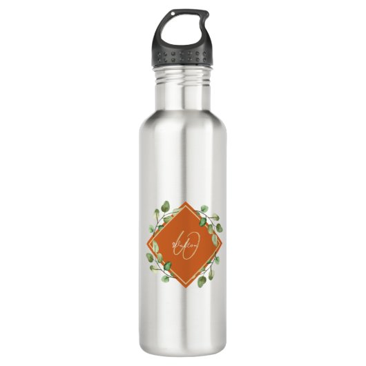 Herbstlaube Orange und Green Mit Monogramm Edelstahlflasche (Vorderseite)