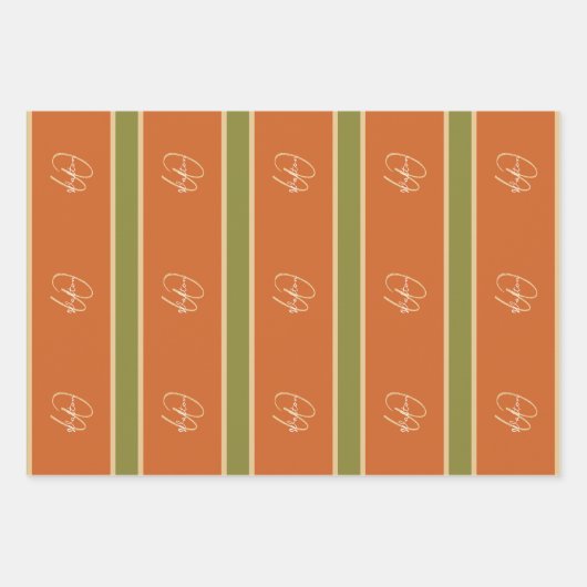 Herbstlaube Orange und Green Mit Monogramm Geschenkpapier Set (Vorderseite 3)