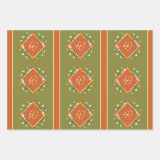 Herbstlaube Orange und Green Mit Monogramm Geschenkpapier Set (Vorderseite 2)