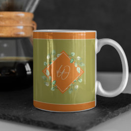 Herbstlaube Orange und Green Mit Monogramm Kaffeetasse