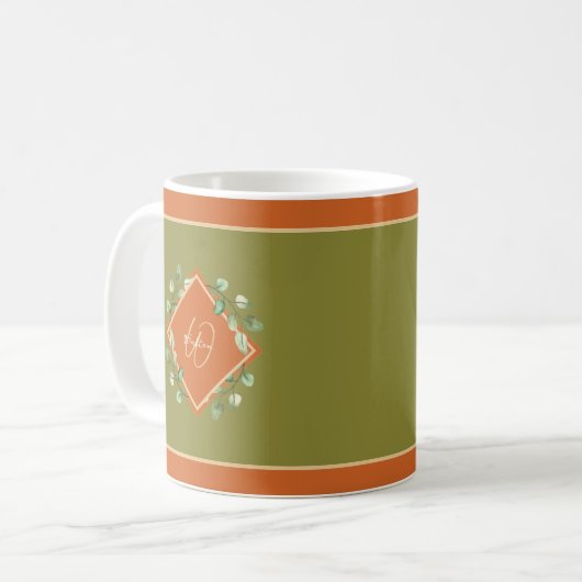 Herbstlaube Orange und Green Mit Monogramm Kaffeetasse (Vorderseite Links)