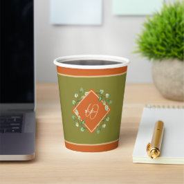 Herbstlaube Orange und Green Mit Monogramm Pappbecher