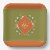 Herbstlaube Orange und Green Mit Monogramm Pappteller (Vorderseite)