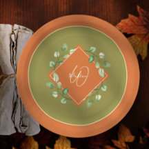 Herbstlaube Orange und Green Mit Monogramm