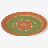 Herbstlaube Orange und Green Mit Monogramm Pappteller (Schrägansicht)