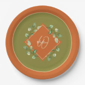 Herbstlaube Orange und Green Mit Monogramm Pappteller (Vorderseite)