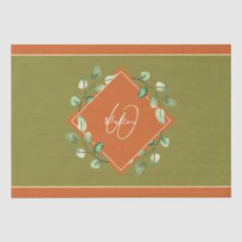 Herbstlaube Orange und Green Mit Monogramm Seidenpapier