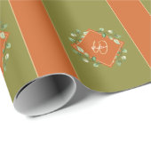 Herbstlaube Orange und Grüner Mit Monogramm Streif Geschenkpapier (Rolleneckpunkt)